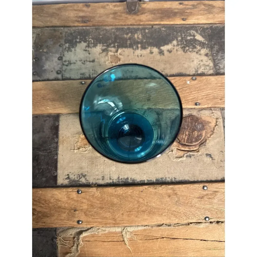 Morgantown Peacock Blue Lead Crystal Large Goblet 6” Tall